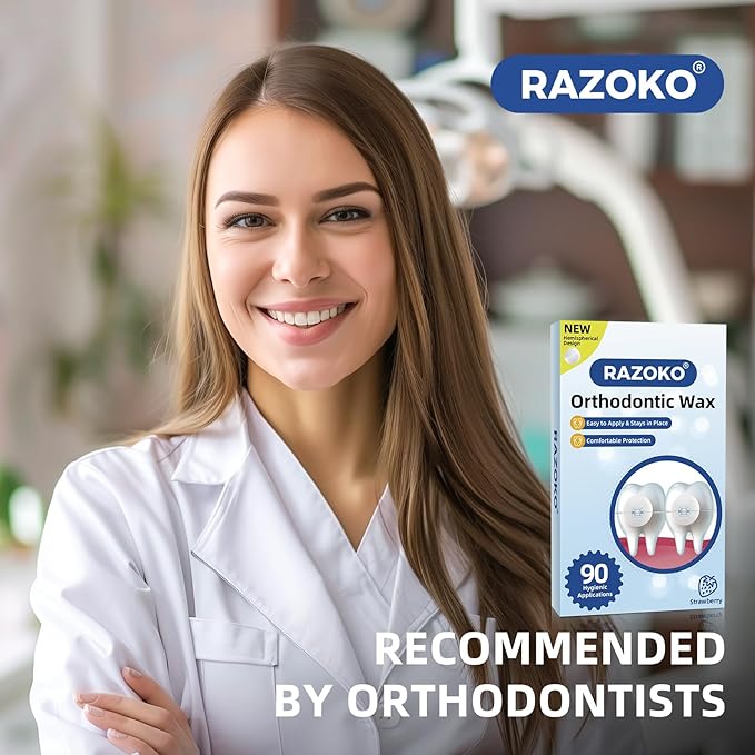 RAZOKO Orthodontic Wax for Braces Wax Dots 90 Individual Hygienic Packaging Dental Wax Strawberry