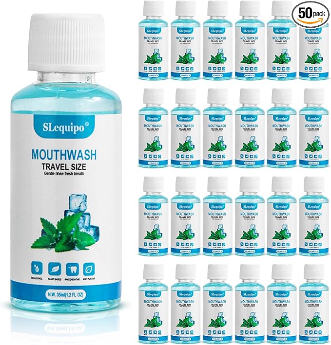 50 pcs Travel Size Mouthwash Bulk Mini Mouthwash, Fresh Mint Portable Mouthwash Individual 1.2oz/35ml Mouthwash Bottles for Travel Toiletry Kits