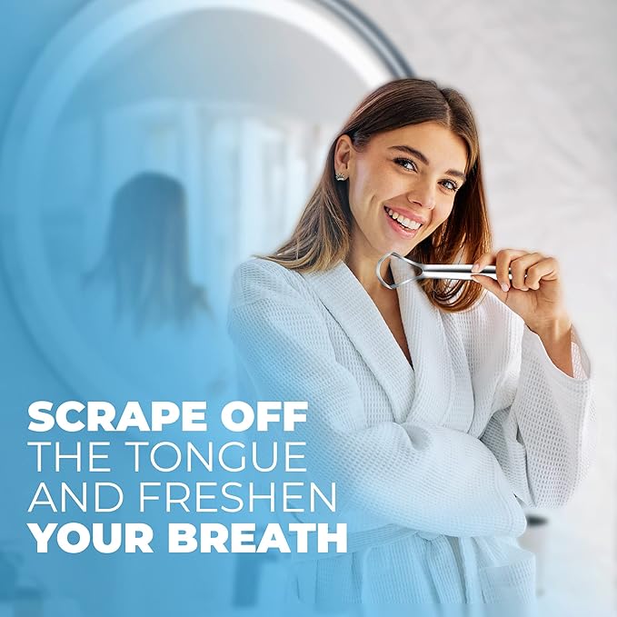 HOKIN Tongue Scraper for Adults with Travel Cases (2Pcs Oral Care Pack) - 100% Metal Spoon Shaped Tongue Cleaners, Tough Scrapers for Oral Hygiene