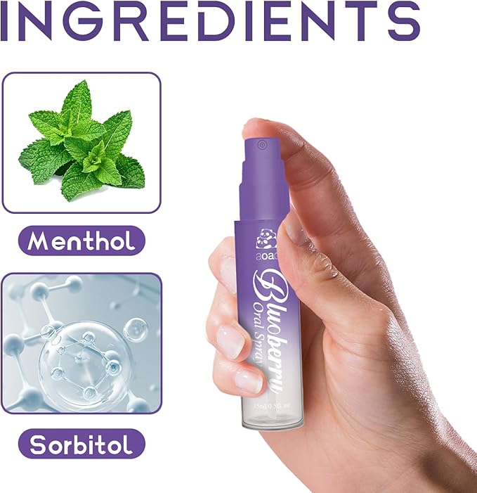 Oral Spray for Adults, Mouth Freshening Spray, Portable Peppermint Oral Freshener, Alcohol & Fluoride-Free Oral Care Mouth Spray, Travel, Dates, Office, Dry & Bad Breath,0.5fl.oz (Purple)