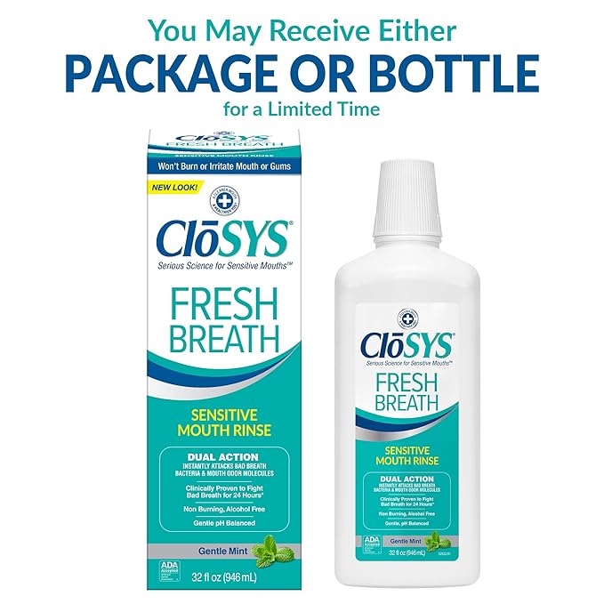 CloSYS Mouthwash, 32 Ounce, Fresh Breath Mouthwash, Gentle Mint, Alcohol Free, Dye Free, pH Balanced Mouth Wash, Helps Soothe Entire Mouth, Fights Bad Breath