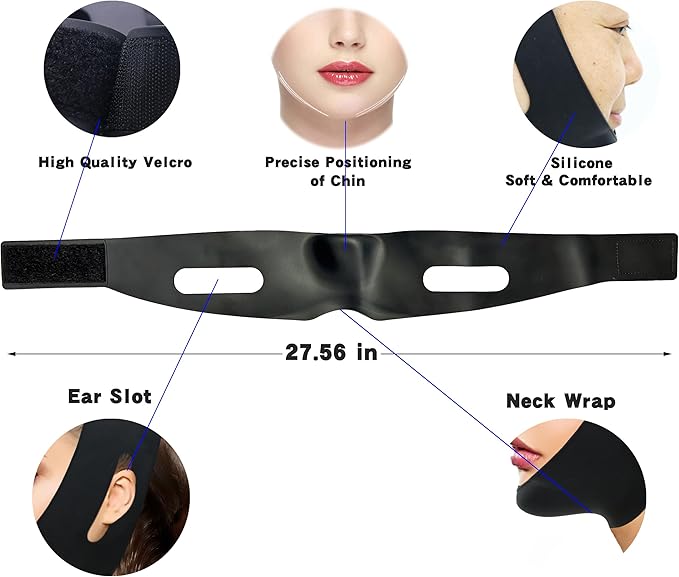 Post Surgical Silicone Chin Strap，Reusable Neck and Chin Lipo Compression Garment，Anti Snoring Chin Strap for Women & Men (Pink)