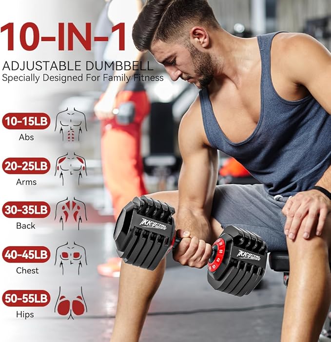 25/55lbs Adjustable Dumbbells Set, Dumbbells with Anti-Slip Metal Handle for Exercise & Fitness Fast Adjust Weight for Full Body Workout Fitness