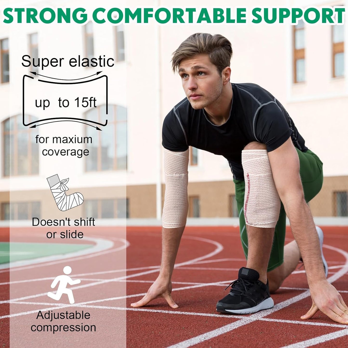 LEIFIDE 36 Pack Compression Bandage Wrap with Self Closure on Both Ends Elastic Bandage for Legs, Knees, Ankles, Wrists, Elbows, Shoulders, Athletic Stretchable Wrap(3 Inch,Red Trim)