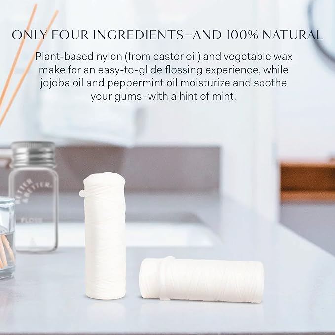 Better & Better Natural Dental Floss Refill Pack | Waxed & Zero Plastic Oral Care - 100% Plant-Based, Vegan, Eco and Non Toxic Dental Floss, 2 Spools