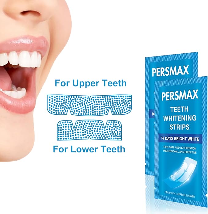Teeth Whitening Strips for Sensitive Teeth Enamel Safe Whitening Kit No-Slip Remove Coffee Wine Smoking Stains Professional 14 Treatments 28 Strips