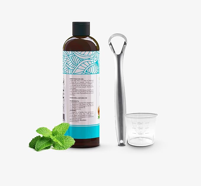 Coconut Mint Pulling Oil Mouthwash, 237ml Natural Teeth Whitening, Ayurvedic Daily Swish for Oral Health Alcohol & Fluoride Free, Healthy Gums, Fresh Breath, Solution for Bad Breath