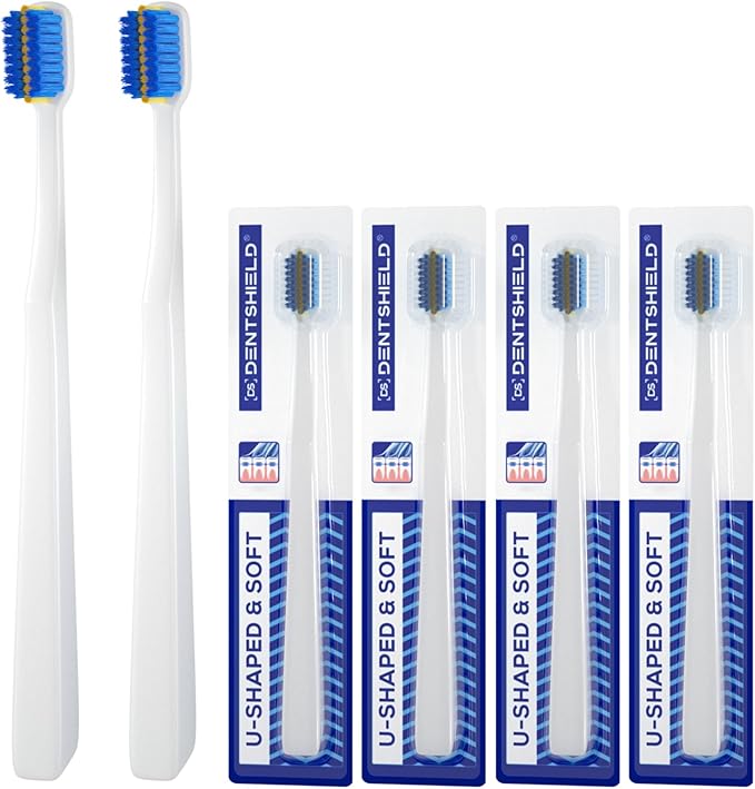 4 Pcs Orthodontic Toothbrush for Braces U-Shaped Soft Bristle with 4 Toothbrush Head Cover（Blue+White (4 Pack)