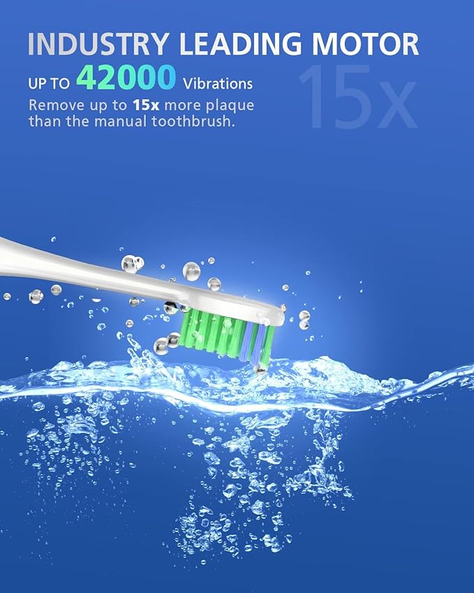 BAOVERI Electric Toothbrush with 6 Dupont Brush Heads, Rechargeable Ultrasonic Electric Toothbrushes, IPX7 Waterproof, 5 Modes, 2 Minutes Smart Timer, 4 Hours Fast Charge for 60 Days