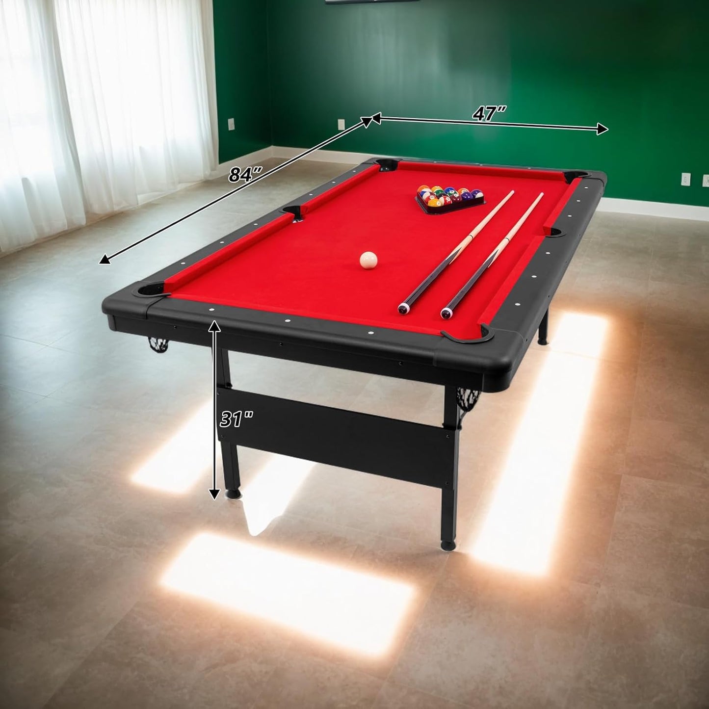 7 FT Portable Folding Pool Table - Complete Billiards Set with Balls, Cues & Accessories - for Game Rooms, Apartments & Offices