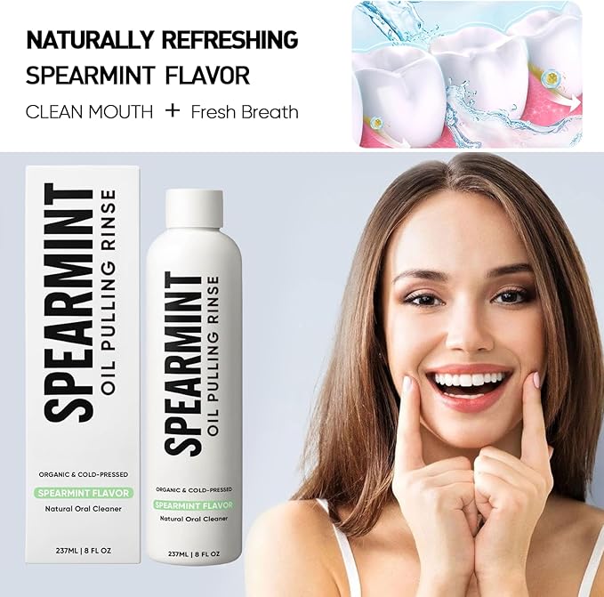 Spearmint Oil Pulling Rinse – with Organic Cold-Pressed Coconut Oil ＆ Mentha Haplocalyx Oil, Natural Mouthwash for Fresh Breath, Healthy Gums & Teeth Whitening, 8 fl oz (2)
