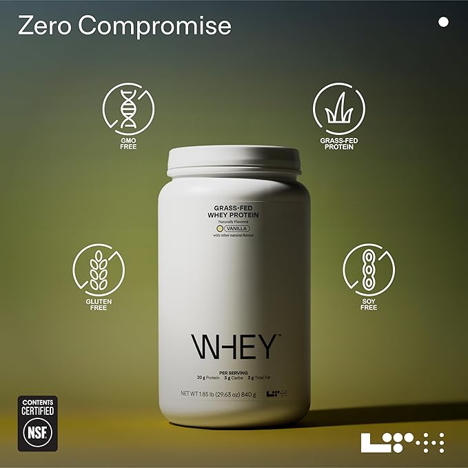LTH Whey Protein - Trusted by Life Time Fitness Members - Grass-Fed Whey Protein Powder - with Amino Acids - Aids Lean Muscle & Recovery - Supports Immune & Liver Health - Vanilla, 30 Servings