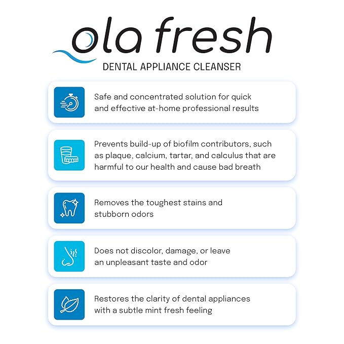 Ola Fresh Dental Appliance Cleanser, Professional Denture and Retainer Powder Cleanser (Mint Essence Flavor, 24 Packets, 6 Month Supply)