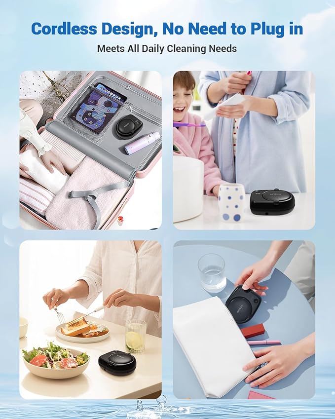 Rechargeable Ultrasonic Retainer Cleaner Machine | 50kHz 1.9 inch Ultra-Thin Portable | Night Guard Aligners Jewelry |6pcs Cleaner Tablets Included | Quick & Deep Clean Modes | Oral Dental Care