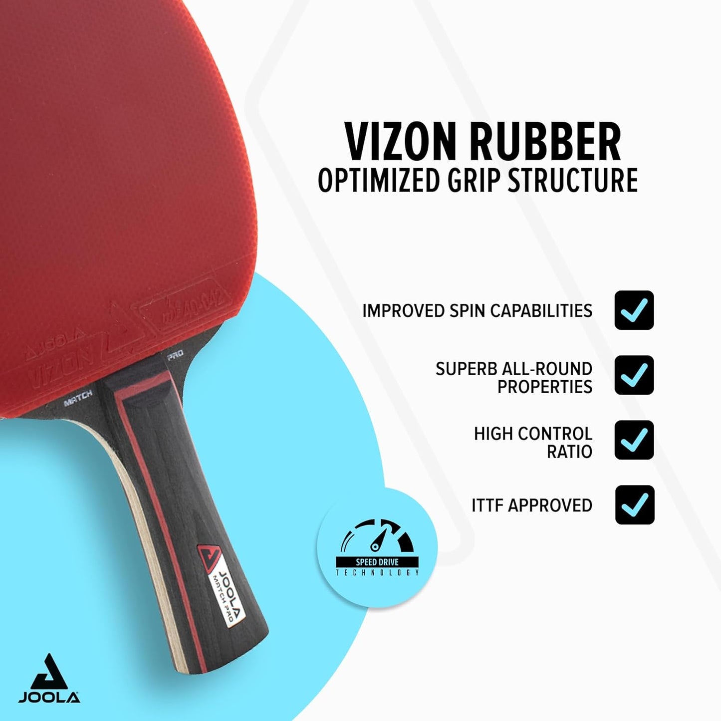 JOOLA Match Pro Performance Ping Pong Paddles - Ergonomic Grip Handle & Pro Friction Technology - ITTF Approved - Table Tennis Paddles for Advanced Control & Speed - Table Tennis Racket - Red