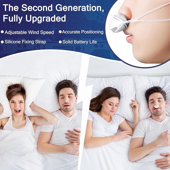 Anti Snoring Device, Adjustable Wind Speed Snoring Solution, Electric Anti Snoring Devices Nasal Dilator Nose Vents Plugs,Stop Snoring Suitable for Men & Women,White