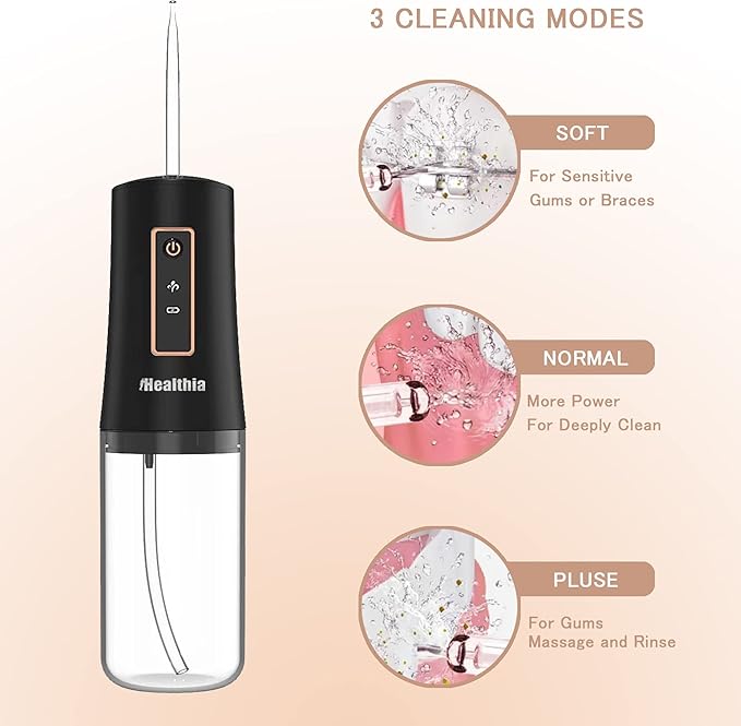 iHealthia-Water-Flosser-Teeth-Oral-Irrigator,Rechargeable-Waterproof,Portable Cordless,Water flossers, 3 Modes 4 Nozzles, for Home&Travel