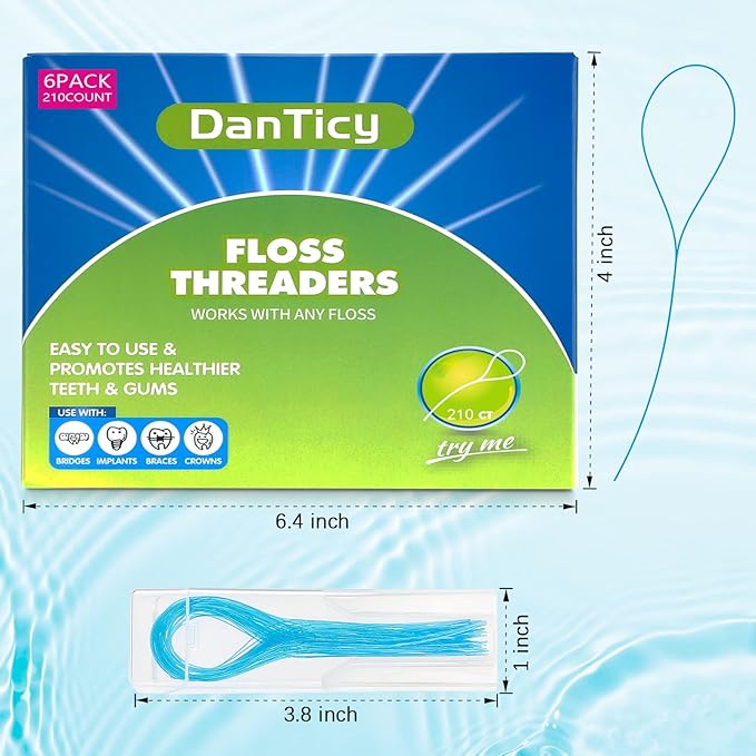 Floss Threaders, Deep Clean Dental Floss Threader for Braces, Bridges, and Implants 210PCS(6Pack),Blue