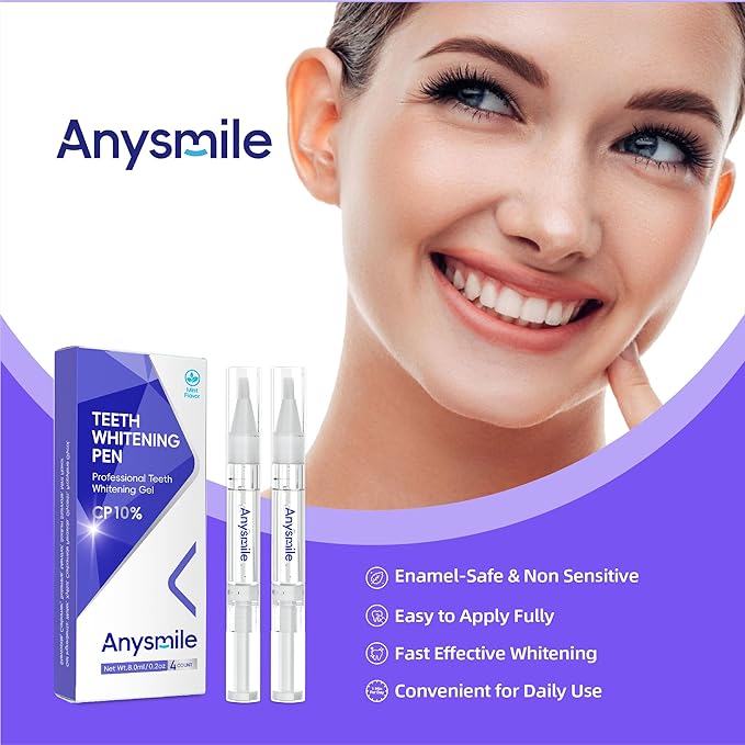 Teeth Whitening Pens Non Sensitive Teeth Whitener Gel with Effective 10% Carbamide Peroxide, 4 Professional Tooth Whitening Gel Pens 2ml/Pen