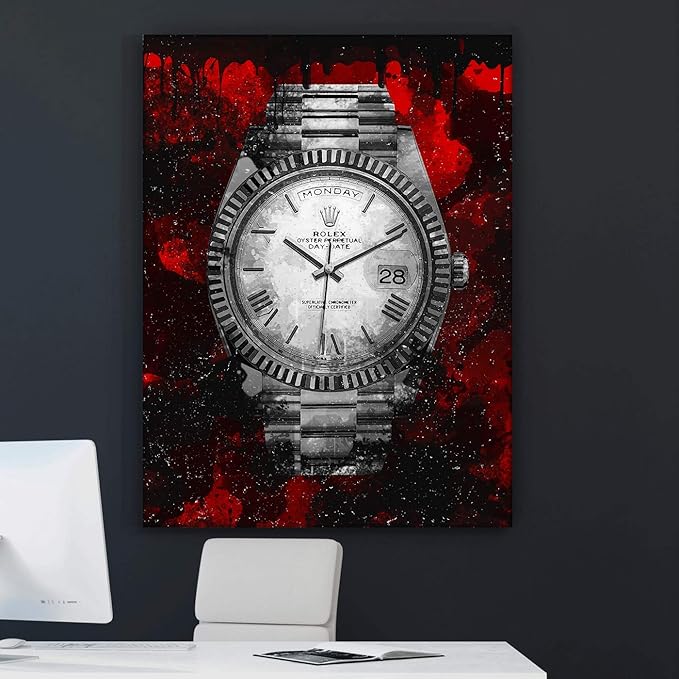 Luxury Watch Canvas Print Office Wall Decor Modern Art Pop Culture Decoration Inspiration Clock Timer Prints Framed Arts Walls Furniture (24" x 18")