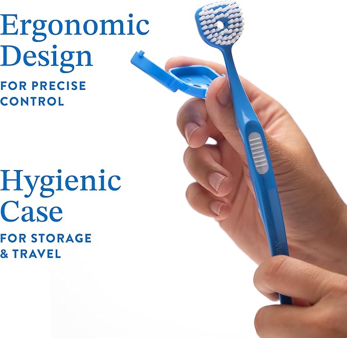 Soft Bristle Tongue Brush for Adults for Bad Breath, Halitosis & Oral Hygiene - Tongue Scraper Brush with Ergonomic Handle & Protective Cap for Easy Storage & Travel - 2 Pack