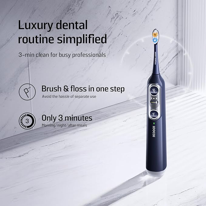 Soocas NEOS II - Electric Toothbrush with Water Flosser, Sonic Electric Toothbrush for Adults, Cordless Water Flosser for Travel, Portable Oral Irrigator, Up to 100% Plaque Removal, Dark Violet