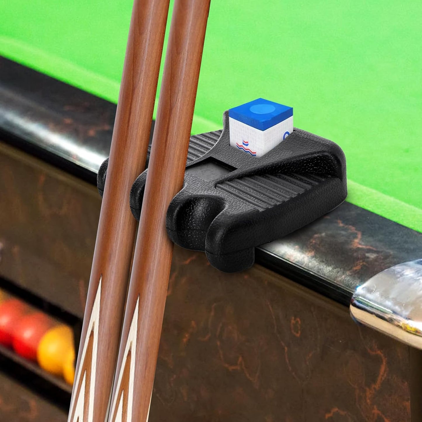 3 Holes Pool Cue Holder, Portable Weighted Pool Stick Holder, Non-slip Cue Rest for Table, Mini Billiard Cue Rack with Chalk Holder