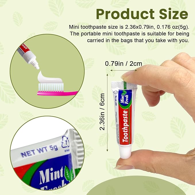 100 pcs Bulk Travel Size Toothpaste,0.176 oz Extra Small Toothpaste Travel Size Bulk Disposable for Hotel, Guests, Homeless, Charity, Mint (Mini Size, Only for Single Use)