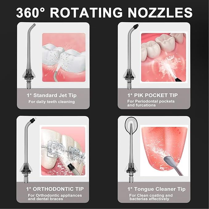 Replacement Tips for Nicwell Oralfree Water Flosser, Water Flosser Replacement Heads Oral Irrigator Jet Tip Compatible F5025/ FC159 Water Flosser（ 4 Tips Combo）