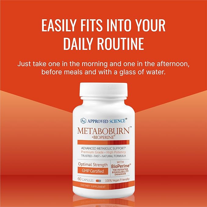Approved Science MetaboBurn - Metabolic Support - Green Tea and BioPerine - 60 Vegan Capsules - High-Potency Extract - 50% EGCG - Non-GMO, Soy-Free, Allergen-Free - 60 Capsules (Pack of 1)