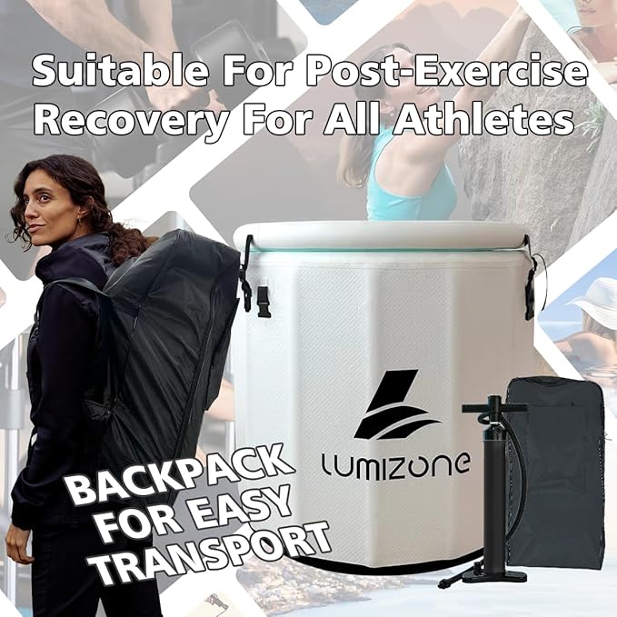 Lumizone Inflatable Cold Plunge Tub 118 Gallons Capacity Ice Bath Portable Ice Bath Tub Compatible With Water Chillers with Lid Drop Stitch PVC Double Layer Seals Oversized for Athletes