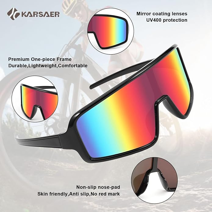 Karsaer Vision Sports Sunglasses Cycling Glasses Baseball Softball Sunglasses Unisex for Adult Youth Kids Boys Girls 8-16