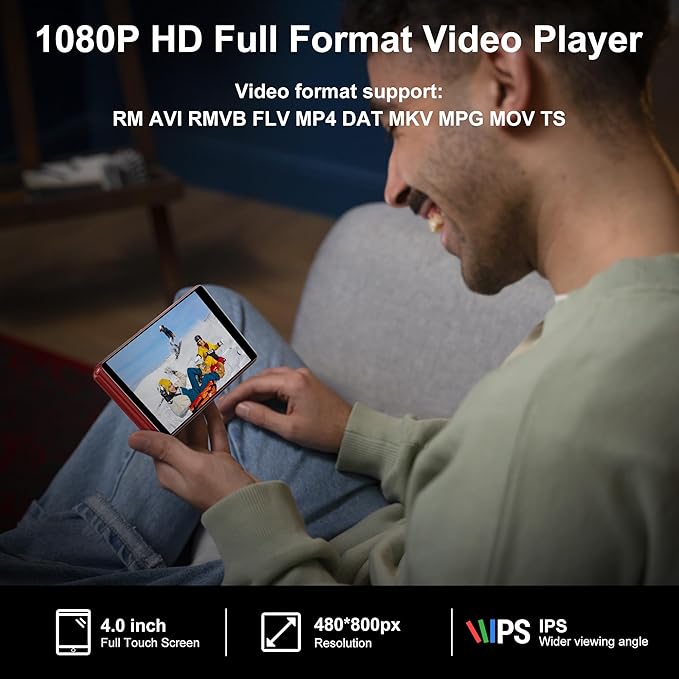 80GB Music Player, MP4 MP3 Player with Bluetooth and WiFi with 4-inch IPS Touch Screen Digital Audio Players, M503 Pro Spotify Player with Amazon Music, Audible, Chrome Browser, Support Up 512GB Red