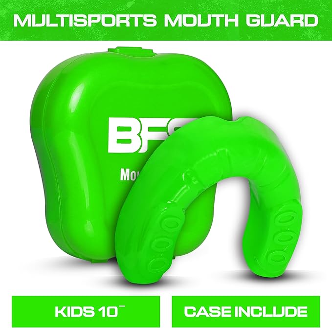 Sports Mouth Guard for Kids,Youth,Boys,Girls,Child Teen Mouthguard with Case (BPA Free) for Boxing, Martial Arts,MMA Karate,Lacrosse,Football,Soccer and All Contact Sports (Flu Green)