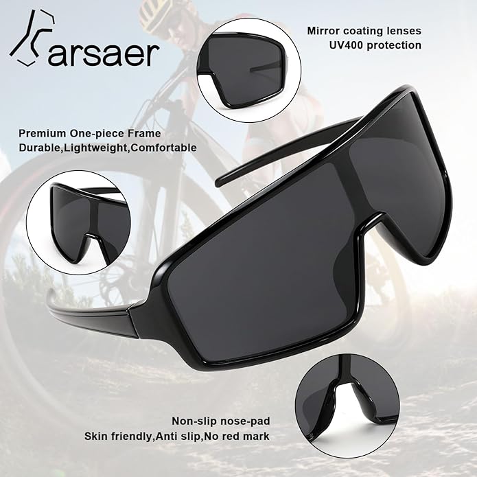 Karsaer Vision Sports Sunglasses Cycling Glasses Baseball Softball Sunglasses Unisex for Adult Youth Kids Boys Girls 8-16