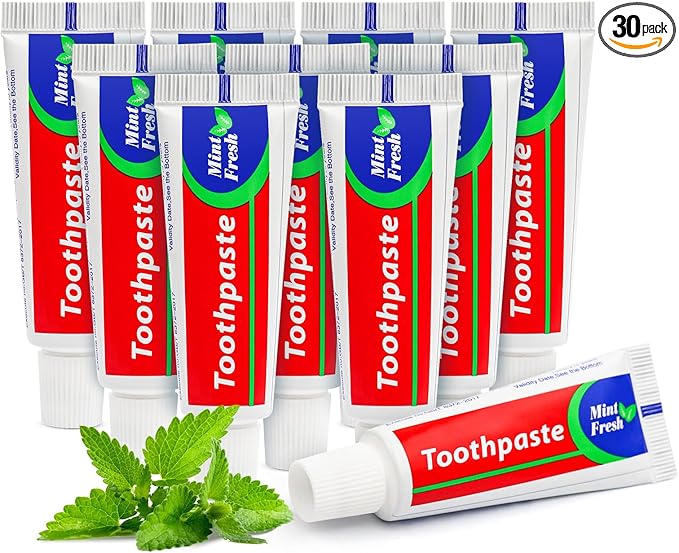 30pcs Travel Size Toothpaste Bulk, 0.88oz/25g Mint Mini Disposable Toothpaste for Hotel, Guests, Homeless, Charity