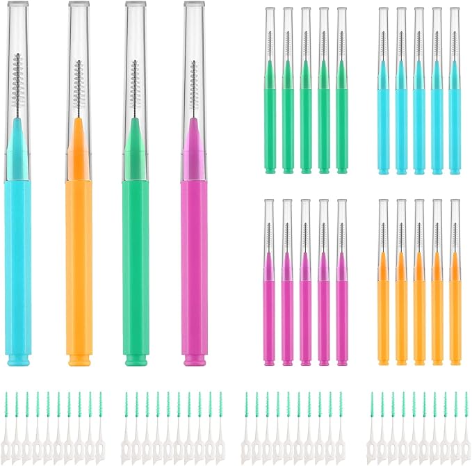 Interdental Brush, 60Pcs Soft Braces Brush Set, 20Pcs Tooth Flossing Head for Oral Hygiene Tooth Cleaning with 40pcs Disposable Braces Flossers Tooth Cleaning Tool (Stylish Colors,Multiple Sizes)
