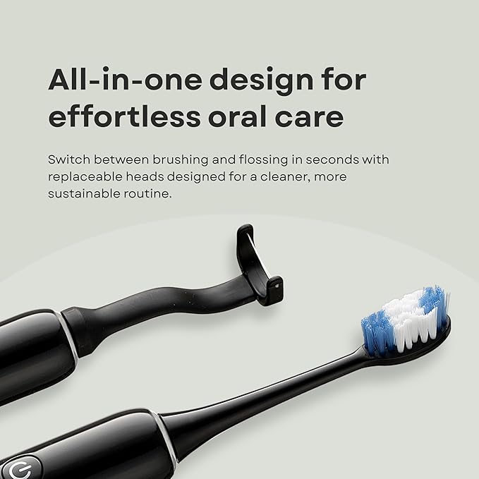 Electric Toothbrush and Flosser Combo Kit | Deep Clean Rechargeable Toothbrush | Easy Gliding Dental Floss for Gentle Gum Care | Cordless Sonic Power | 6 Cleaning Modes | Black