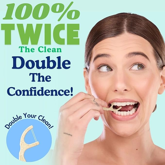 Twin Line Eco Floss Picks (220 Count) - Plant-Based Straw Wheat Floss Sticks with Travel Case | 2X More Effective Cleaning-Compostable Tooth Flossers, Thin & Shred Resistant Thread |