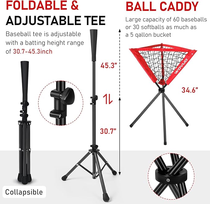 7x7 ft Baseball Net for Batting Pitching Hitting, Softball Pitching Net with Strike Zone, Tee, Ball Caddy, Softball Batting Net Baseball Training Equipment for Kids Adult Youth Sport Practice