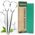 RONAVO Tongue Scraper (2 Pack), Cure Bad Breath, Stainless Steel Tongue Cleaners, Metal Tongue Scrapers Fresher Breath in Seconds