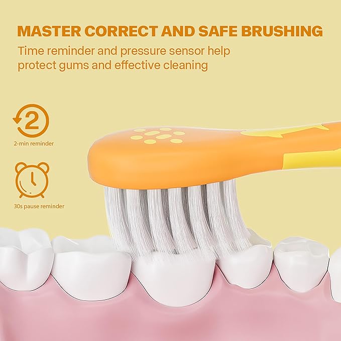 KIWIBIRD Kids Electric Toothbrush for Ages 3–10 | Toddler Sonic Toothbrush with 4 Modes & Soft Silicone Bristles | 2-Min Timer Pressure Sensor | 45-Day Rechargeable Battery | IPX8 Waterproof (Blue)