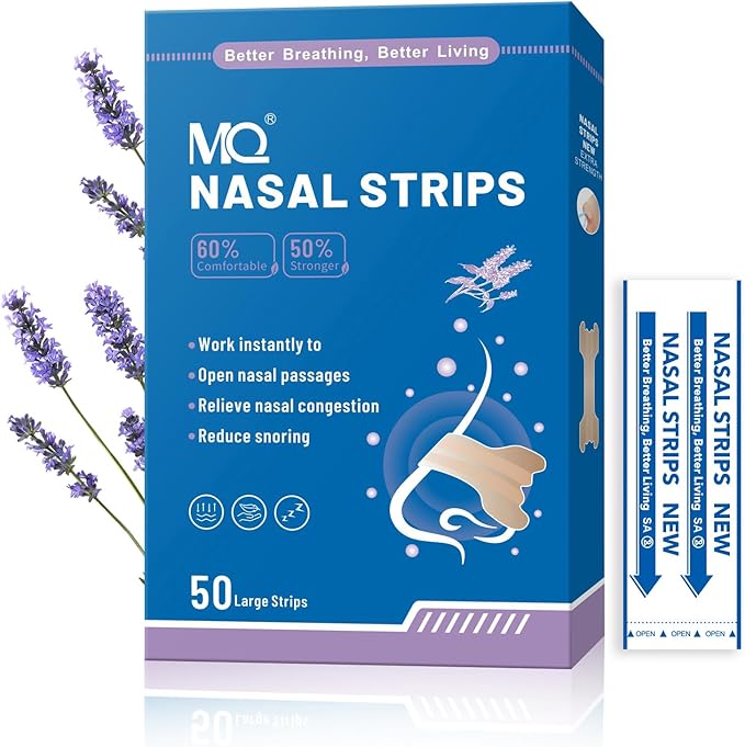 MQ 50ct Nasal Strips for Snoring Lavender Scent Nose Strips for Breathing Extra Strength Snore Strips to Open Nasal Passages, Relieve Nasal Congestion