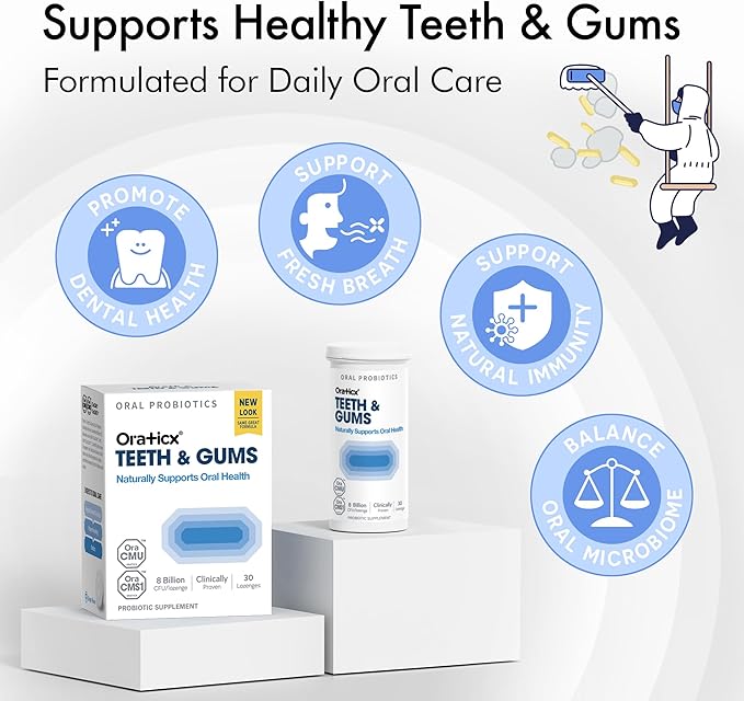 OraTicx Teeth & Gums Oral Probiotics, 8 Billion CFU - Naturally Supports Oral Health, Fresh Breath, and Immunity, Dental Probiotic Supplement, Grape Flavor 30 Lozenges 1-PK