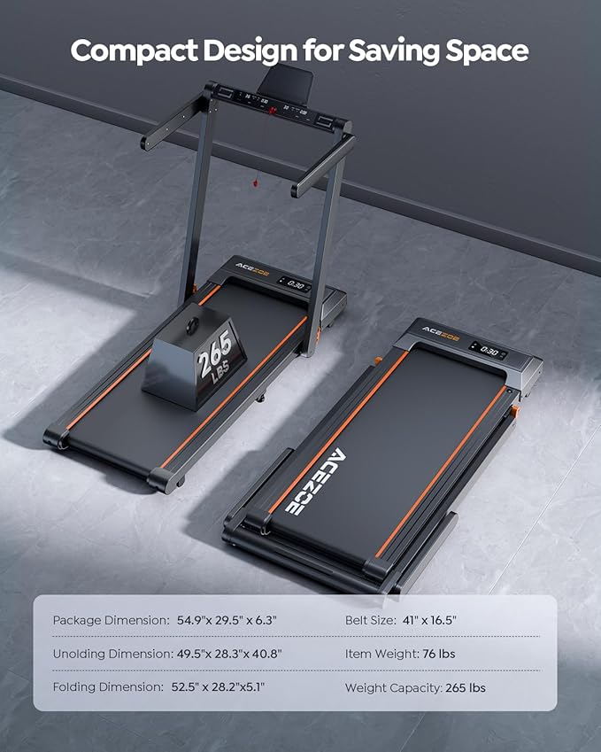 2 in 1 Folding Treadmills for Home Small Office, 2.5HP Walking Pad Treadmill with Handle Bar, 300lbs Capacity, Copmact Protable Treadmill with Smart APPs, 12 HIIT Modes and Touch Screen