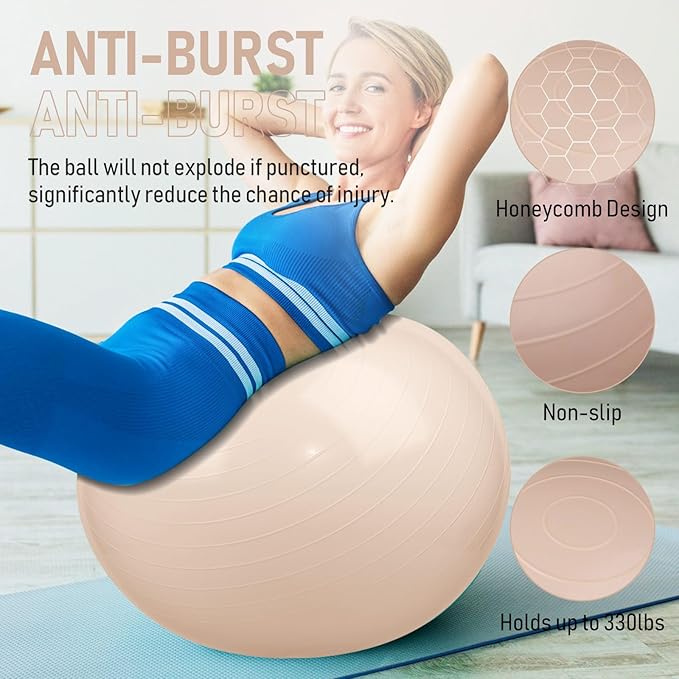 Leyndo 4 Pcs 26 Inch Yoga Exercise Ball Pilates Pregnancy Birthing Fitness Ball with Quick Pump Anti Burst for Improved Posture, Balance, Yoga, Pilates, Training