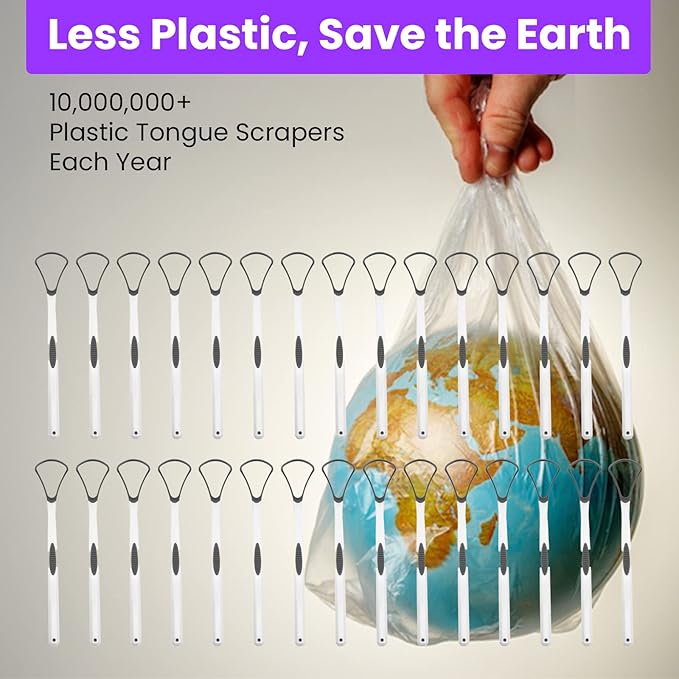 [2 pack] KN FLAX Tongue Scraper [Medical Grade] Reduce Bad Breath Maintains Oral Care 100% BPA Free Metal Tongue Scraper, Tongue Cleaner for Adults and Kids, Easy to Use with Non-Synthetic Handle