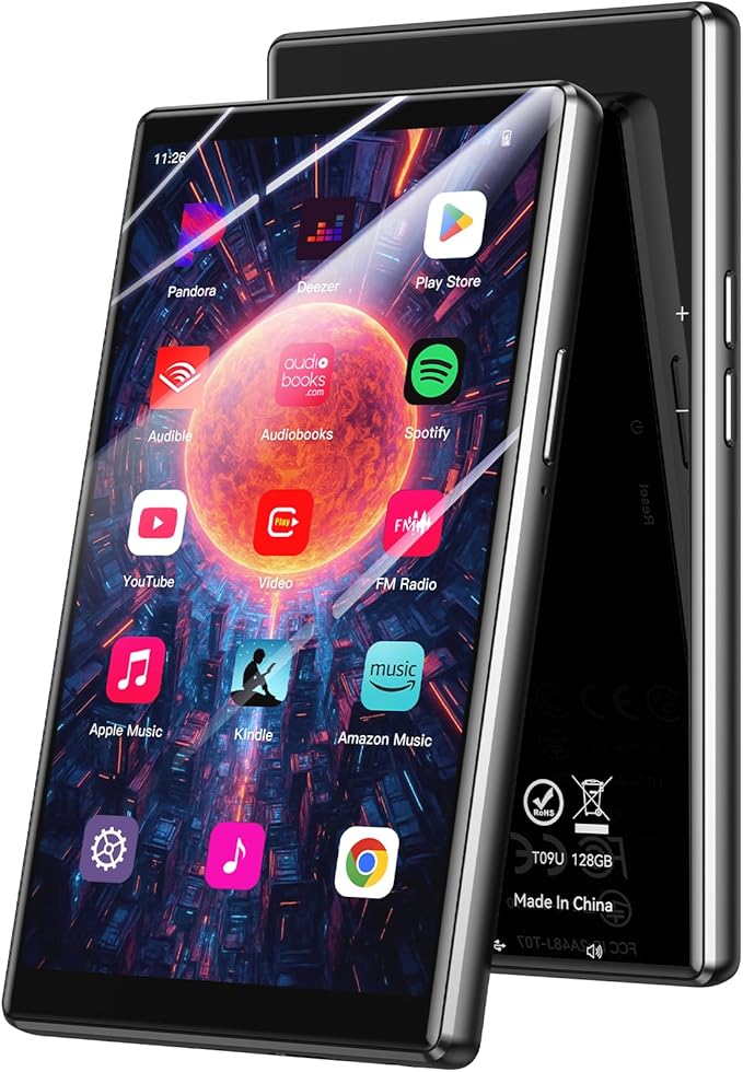 AGPTEK 5'' 128GB MP3 Player with Bluetooth and WiFi, T09 Touch Screen Andriod 13 Music Player with Spotify, Audible, YouTube, Up to 1TB