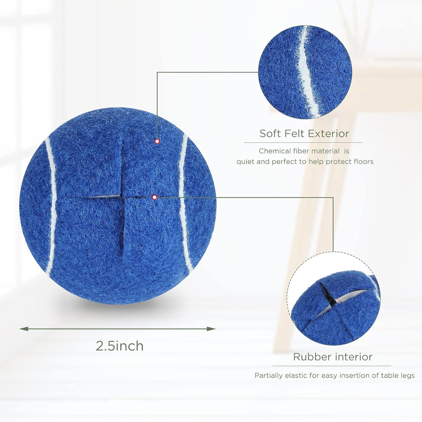 Macarrie 16 Pieces Precut Tennis Balls for Chairs Tennis Ball Chairs Foot Covers for Furniture Leg for Classroom Floor Protection Chair Desk Legs Coverings(Dark Blue,6.4 cm)