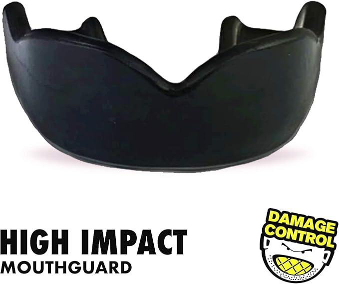 DAMAGE CONTROL High-Impact Mouth Guard – Sports Mouthguard for Boxing, Football, Hockey, Lacrosse & Basketball, Protects Teeth & Jaw, Protective Mouthpiece for Adults & Youth (Adult, Black 2.0)